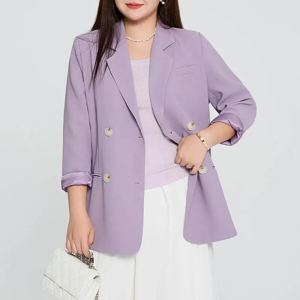 Purple Plus Size Loose Casual Double Breasted Black Suit Jacket