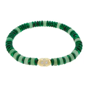 Round Bolt with White Diamonds on Aventurine & Malachite Bracelet