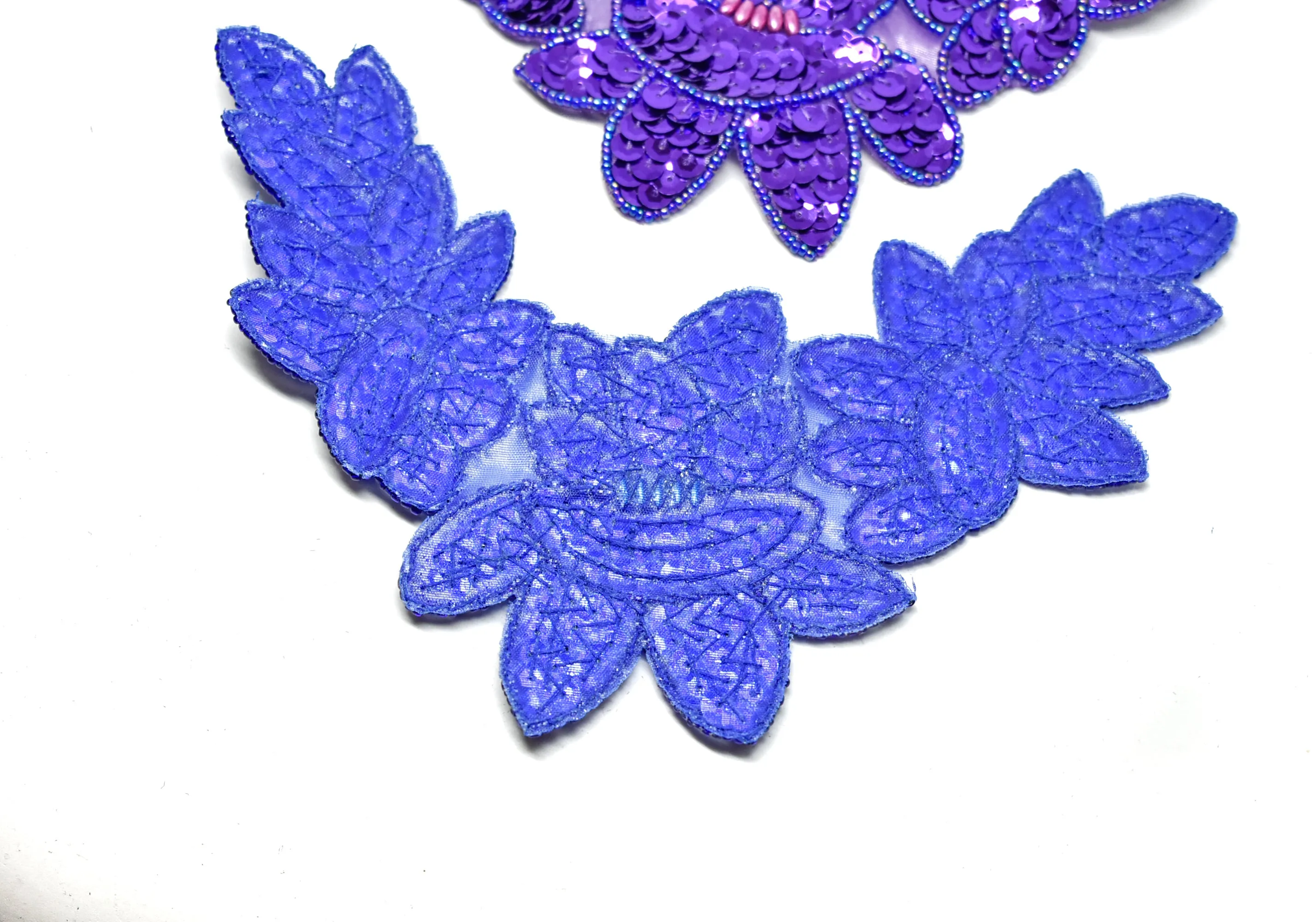 Sequins and Bugle Beaded Iron-On Applique 8" x 5"- 1 Piece