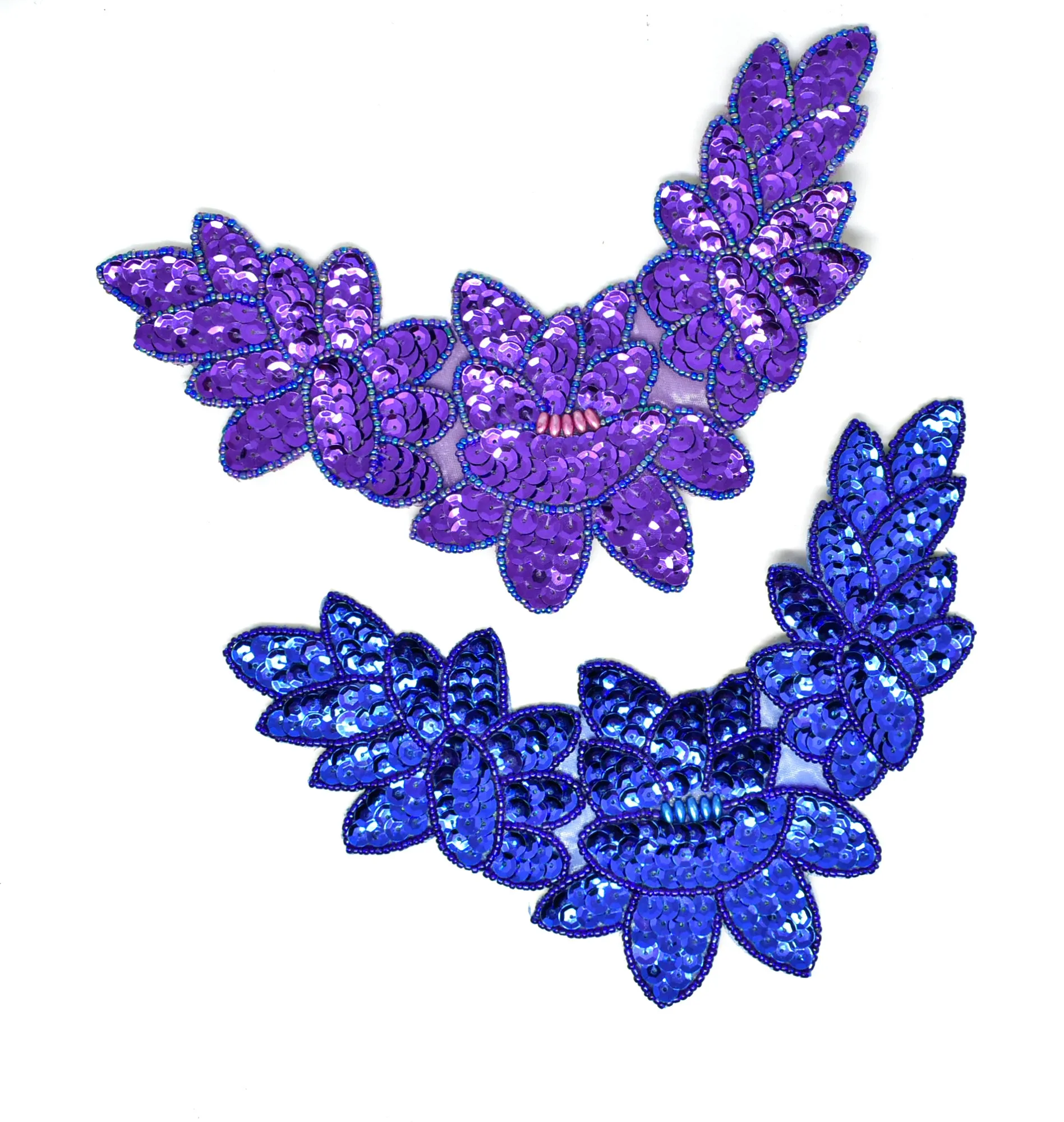 Sequins and Bugle Beaded Iron-On Applique 8" x 5"- 1 Piece