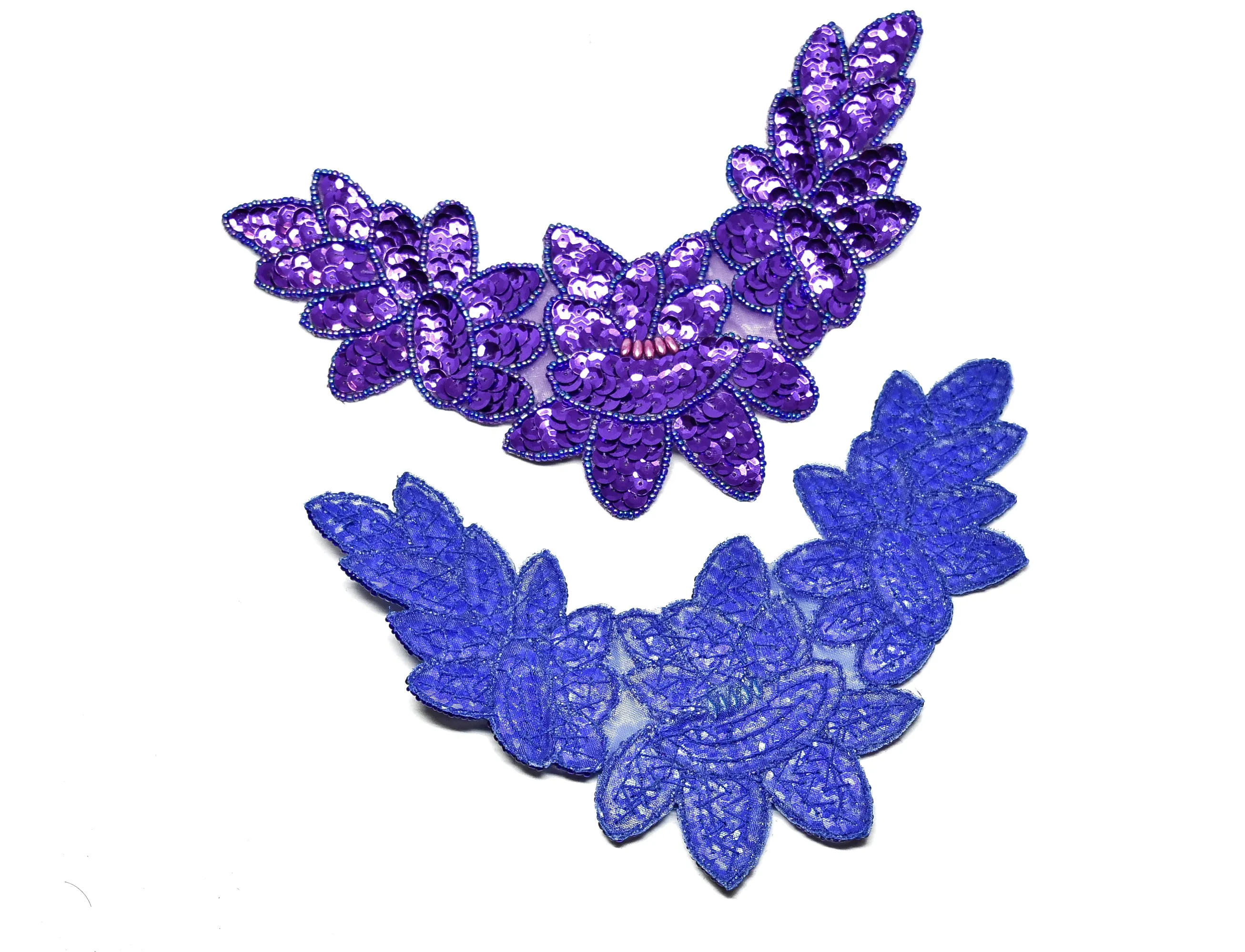 Sequins and Bugle Beaded Iron-On Applique 8" x 5"- 1 Piece