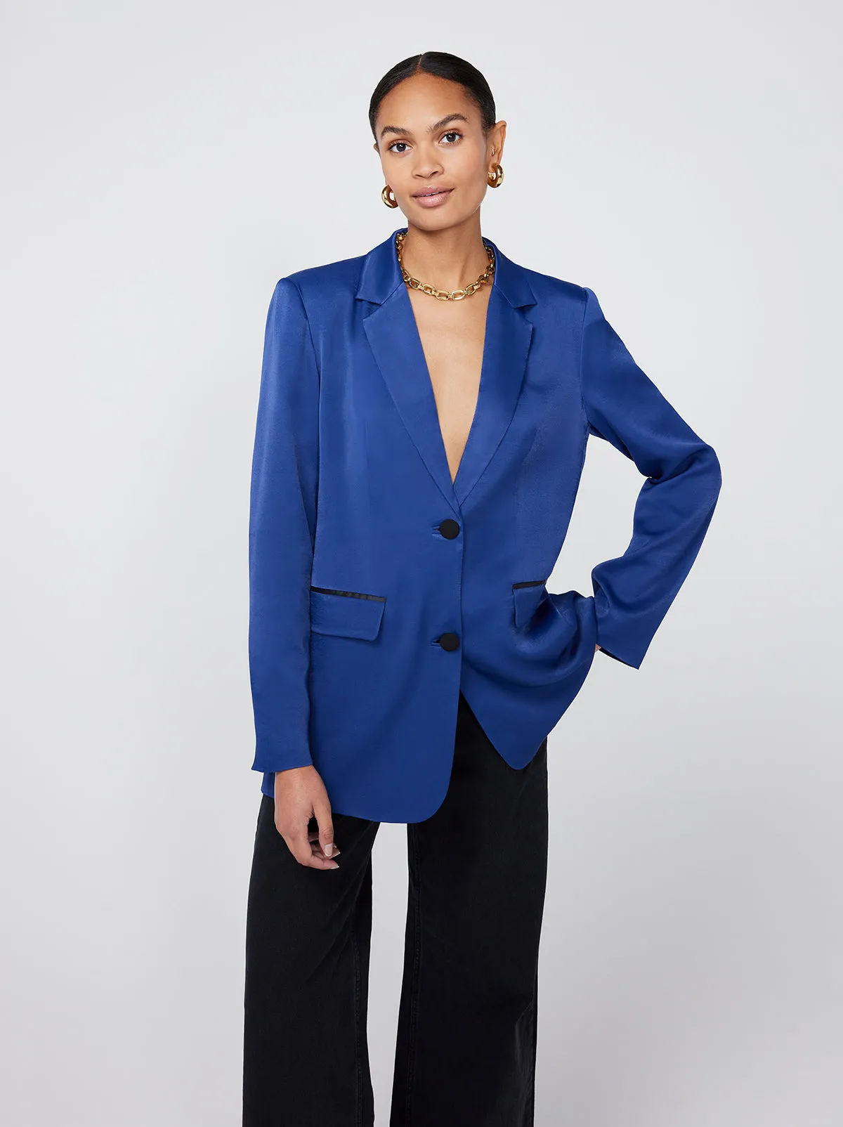 Tessa Navy Satin Blazer