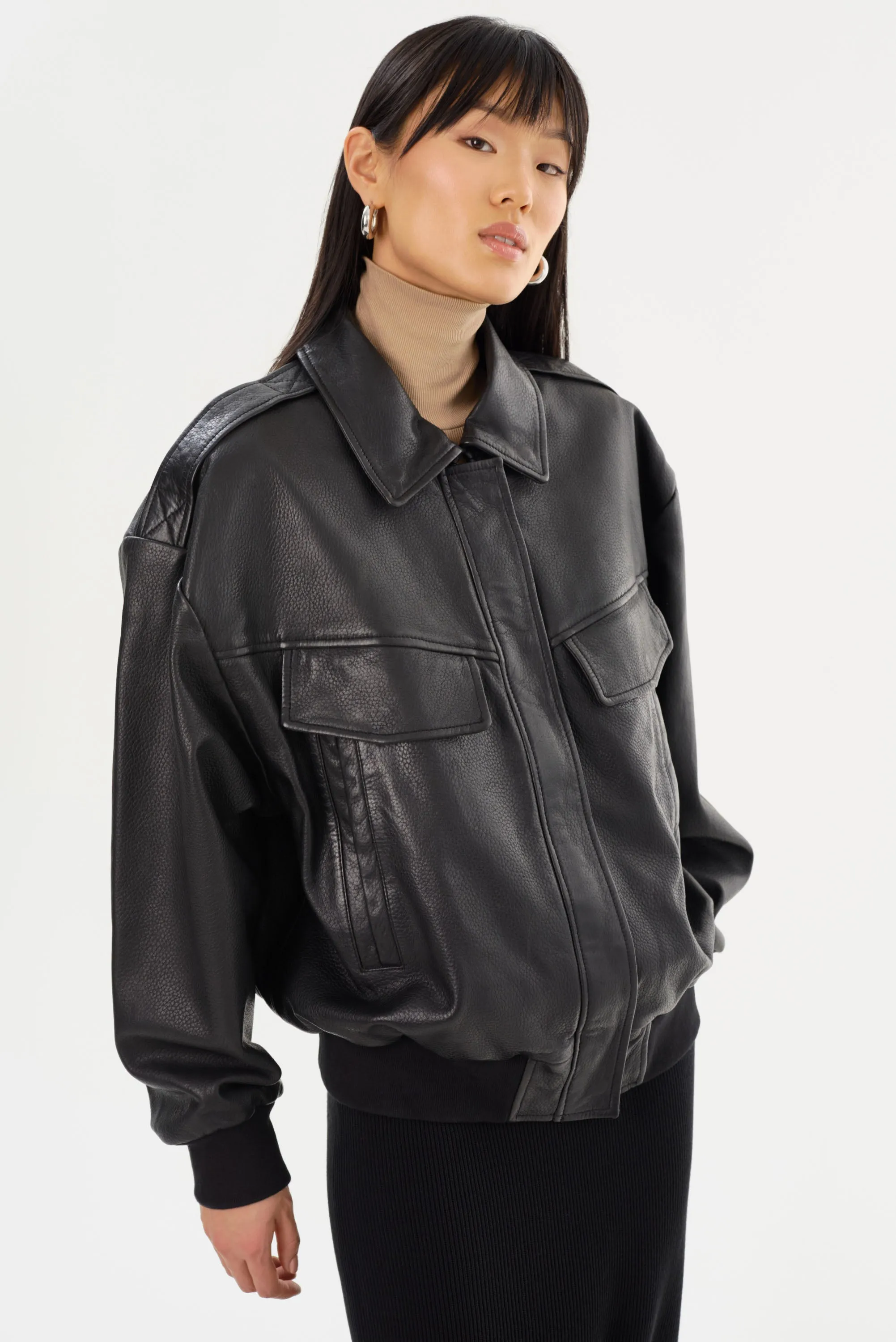 TREVANNA | Leather Bomber Jacket