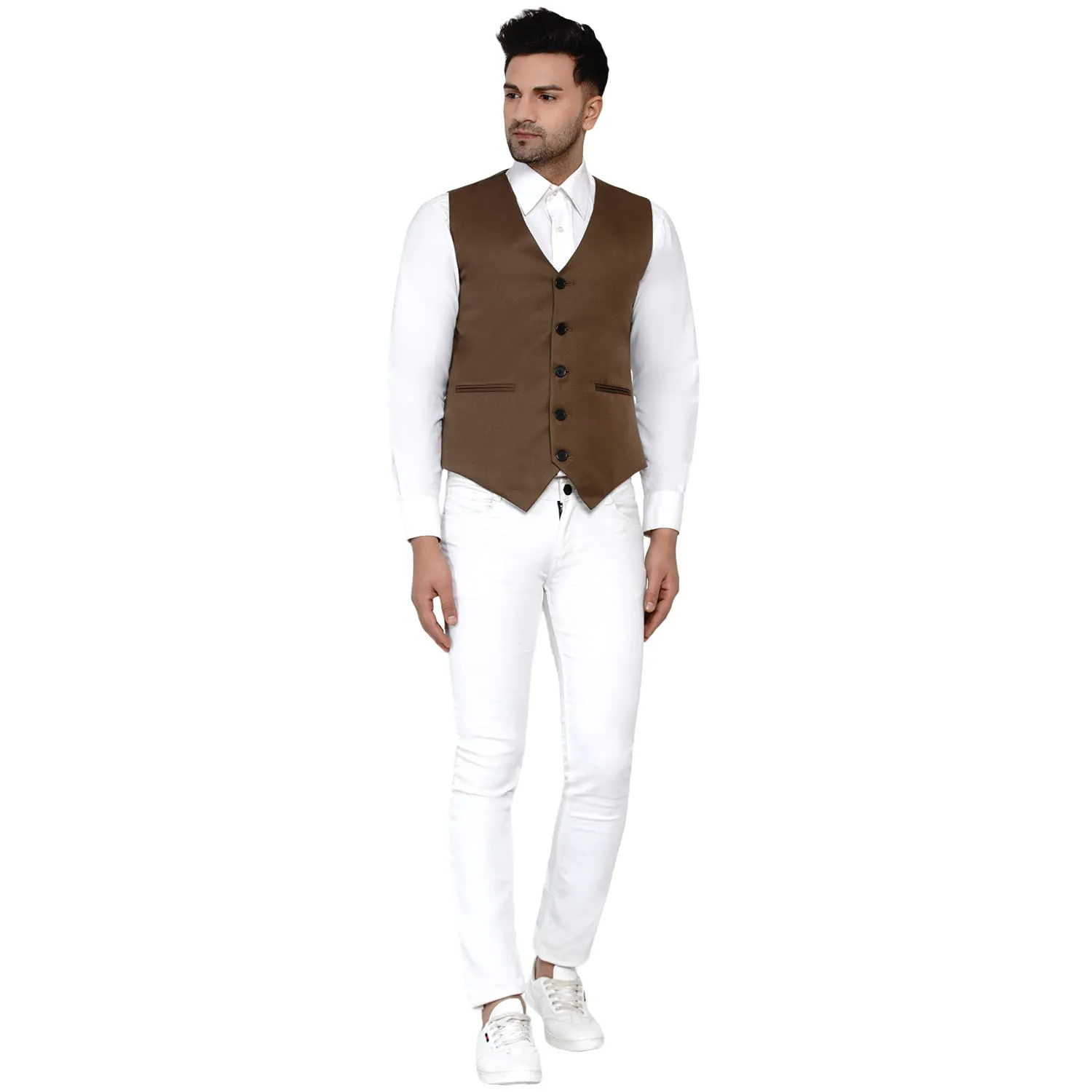 Veera Paridhaan Men's Solid Waistcoat (Brown,Size-40)