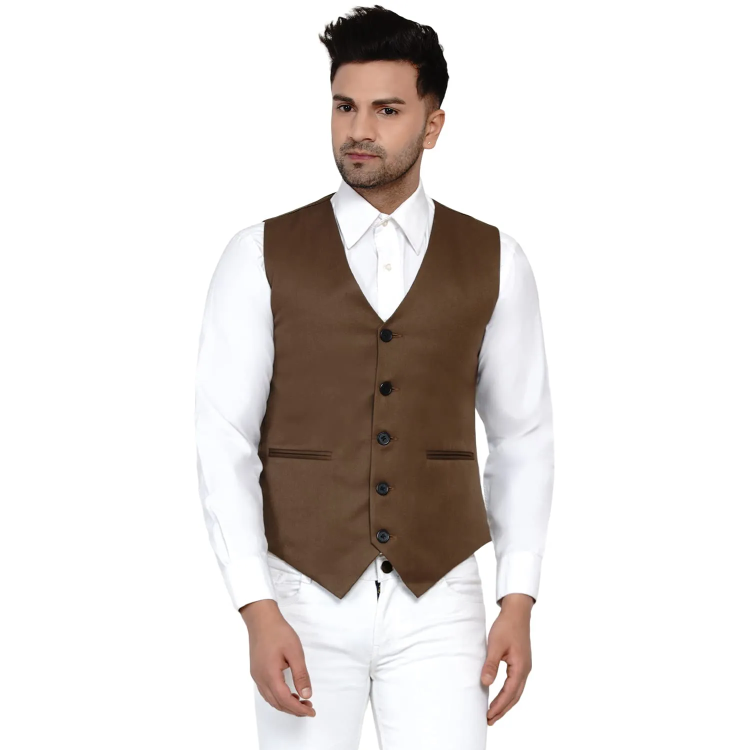 Veera Paridhaan Men's Solid Waistcoat (Brown,Size-40)