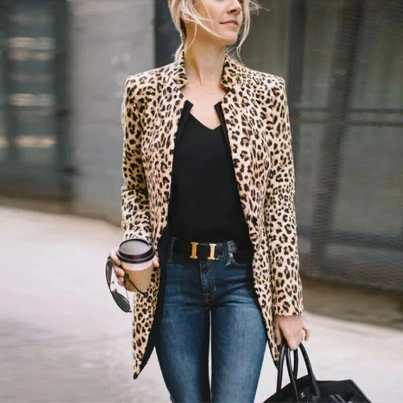 Wenkouban Women Jackets Fall Women Fashion Leopard Printed Sexy Winter Warm Wide Female Jackets Wind Coat Cardigan Long Cardigan Coat