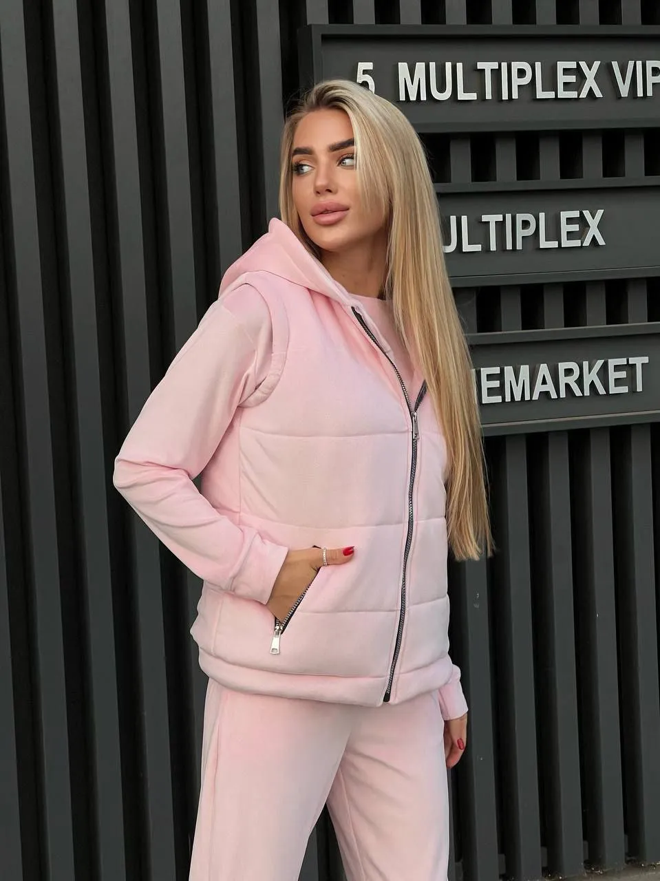 Women's Warm Three Piece Suit Casual Sportswear  Pink Color