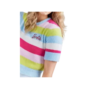 Wrangler x Barbie Ladies  Cropped Fuzzy Rainbow Sweater