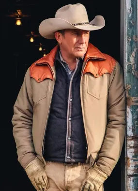 Yellowstone John Dutton Orange Beige Cotton Jacket