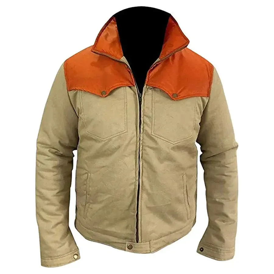 Yellowstone John Dutton Orange Beige Cotton Jacket