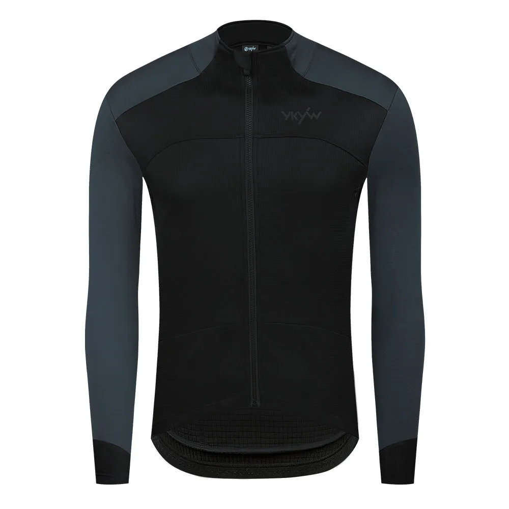 YKYW Winter 0°C Thermal Fleece Men's Cycling Jacket Waterproof Windproof Bicycle Long Sleeves Jersey Tops Darkblue