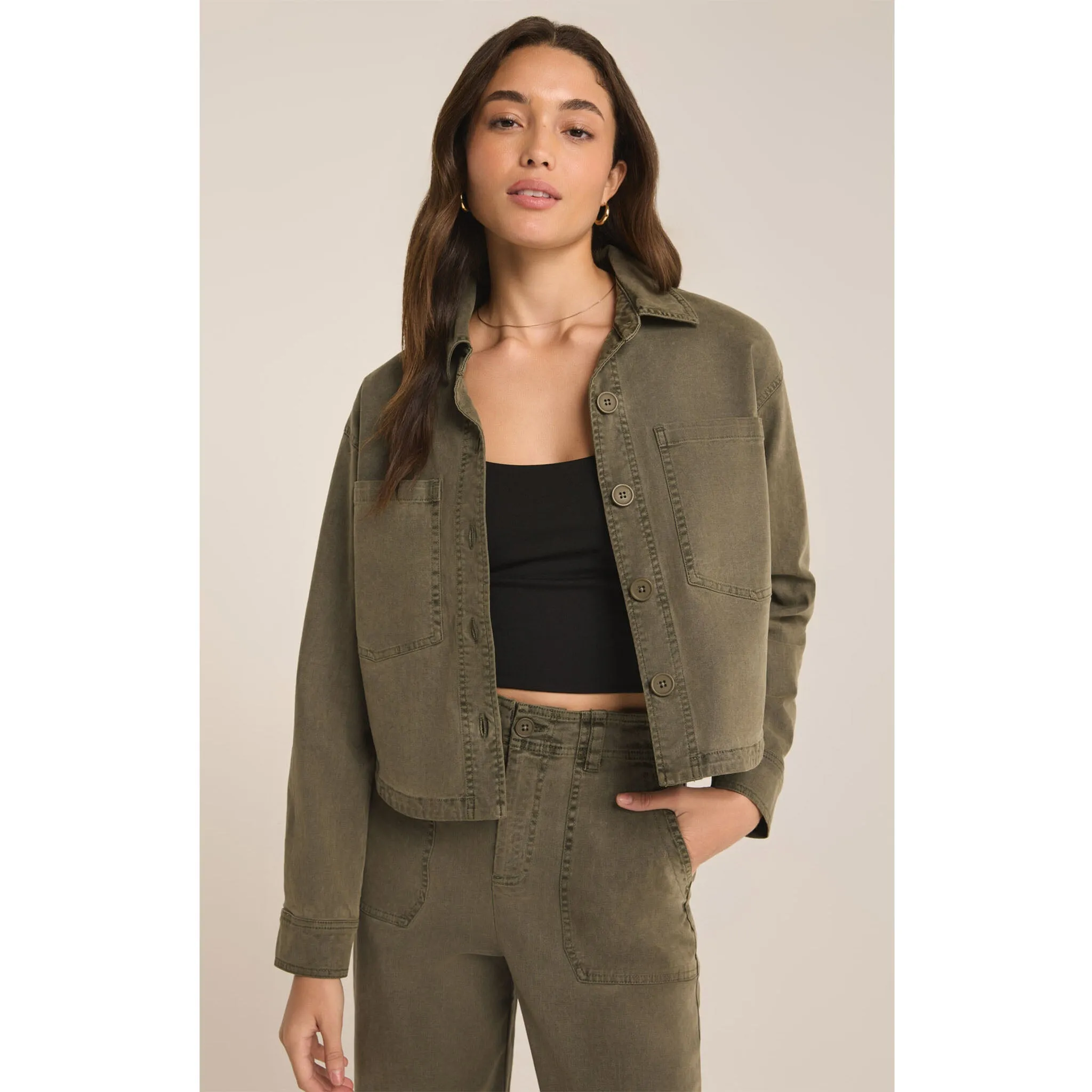 Z-Supply All Day Cropped Washed Jacket - GRAPE LEAF